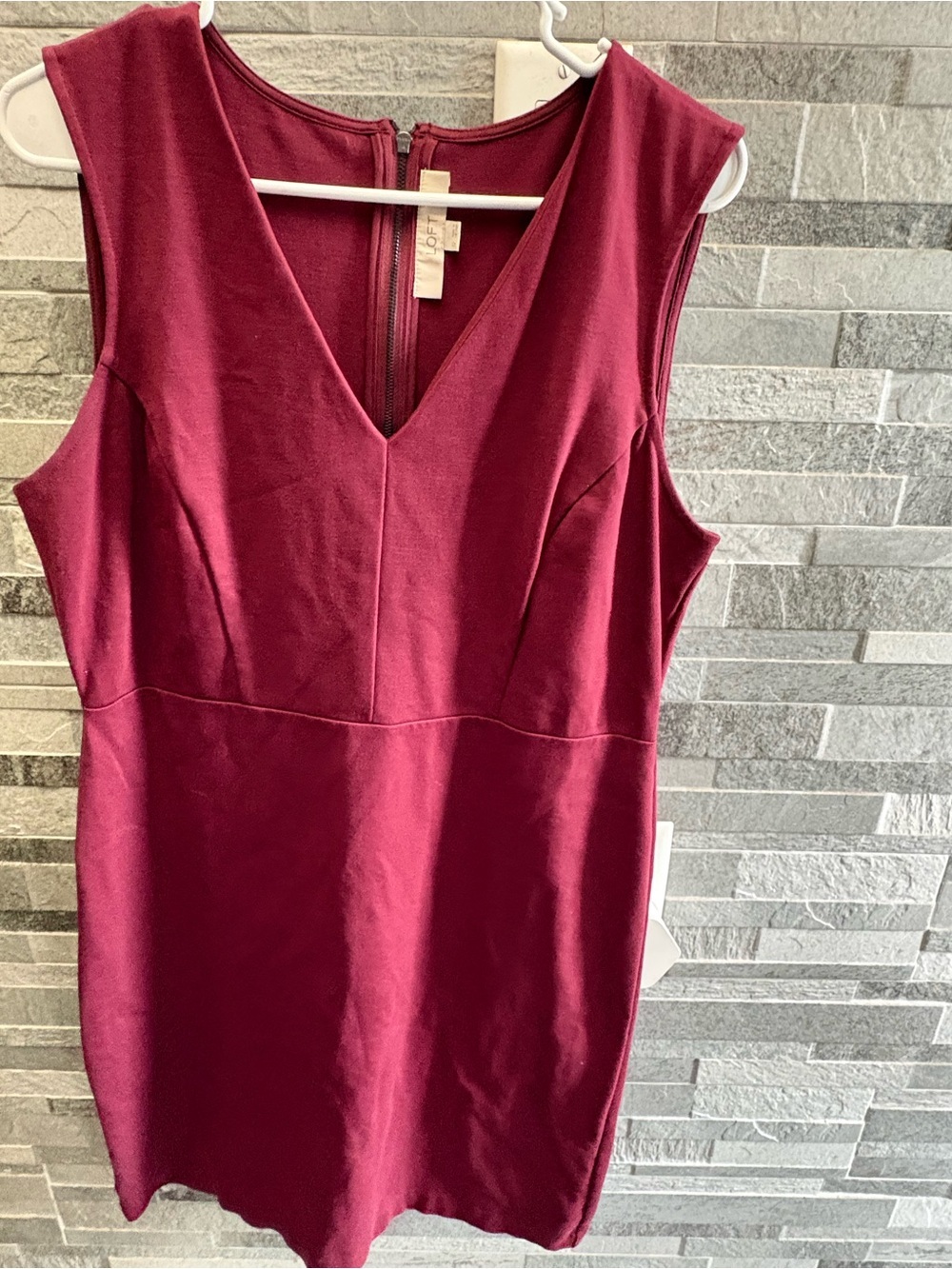 LOFT Sleeveless V-Neck Mini Dress in Burgundy
